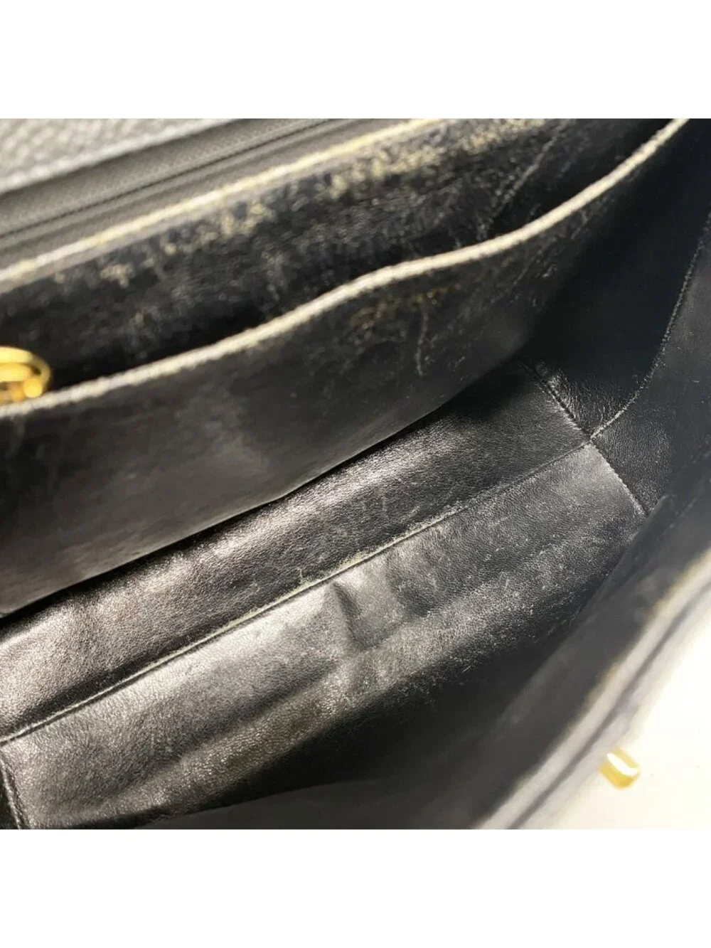 Chanel Handbag Quilted Caviar Leather Black Gold